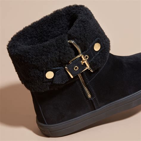 genuine shearling boot burberry|BURBERRY Embellished shearling and suede boots .